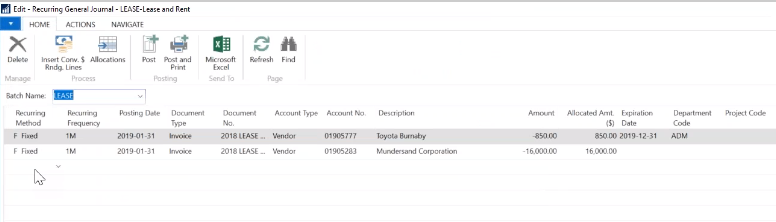 Using Recurring Journals in NAV to Allocate Costs at Month End - Catapult